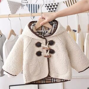 Sherpa Ivory Hooded Button Girls Reversible Coat